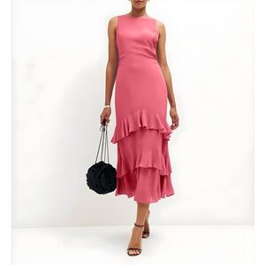 New Reformation Magnus Ruffle Tiered Maxi Dress in Snapdragon Pink | 4 US